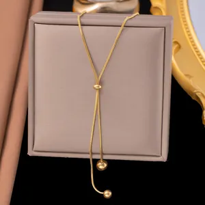 Elegant 18K gold plated titanium steel snake chain necklace with adjustable slider