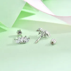 Orecchini a corona in argento S925 con pietre marquise in raffinato stile francese