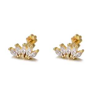 Eleganti orecchini a lobo a corona in argento S925 con pietre taglio marquise lucide
