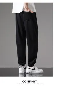 Men's loose fit lightweight cotton joggers in black, stylish summer sweatpants for casual wear