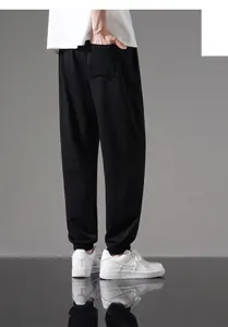 Men's loose fit lightweight cotton joggers in black, stylish summer sweatpants for casual wear