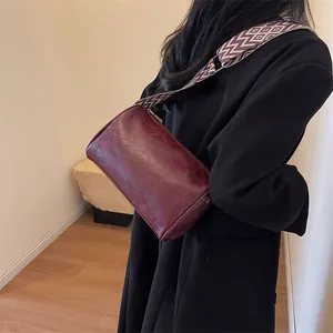 Women Fashion PU Leather Boston Pillow Bag Geometric Wide Strap Urban Crossbody Shoulder Bag For Daily Commute Matching