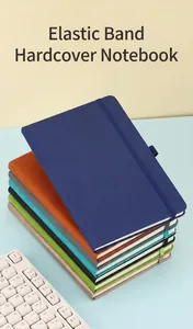 A detailed stack of multiple colorful A5 hardcover notebooks with elastic closure bands