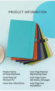 Detail of A5 PU leather notebook with elastic strap, 100 sheets of 80g Daolin paper.
