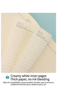 Detailed macro view showing thick off-white lined inner pages of a premium A5 notebook