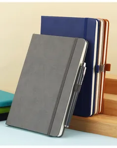 A5 minimalist office notebooks with textured PU leather covers and elastic closure straps