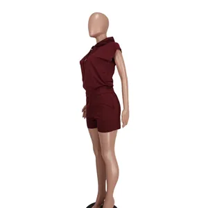 Side profile of a burgundy women's sleeveless hooded loungewear set on a mannequin