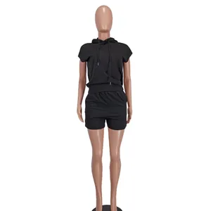 Frontal presentation of a black two-piece casual set on a mannequin showing fit and style