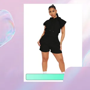 Women Sleeveless Hoodie And Shorts Two Part Summer Streetwear Casual Solid Polyester Tracksuit Breathable Lightweight Outfit