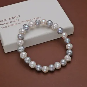 Exquisite 8-9mm natural freshwater multicolored pearl bracelet on white gift box