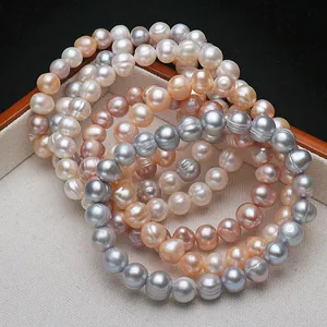 Natural freshwater pearl bracelets in 8-9mm beads with elegant multi-color luster