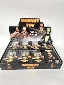 Detailed retail display box containing eight individual gorilla squishy toy packages