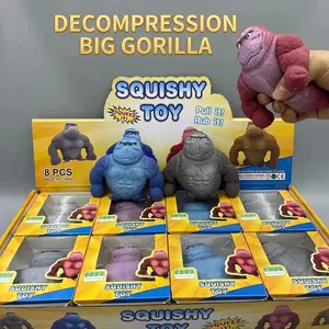 Stress relief gorilla squishy toy set 8 pieces fun squeeze sensory gifts for kids