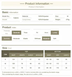 Detailed size chart and fabric information for casual short-sleeve cardigan set