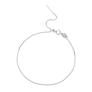 S925 sterling silver box chain bracelet with needle pin for DIY bead threading.