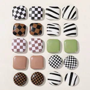 Assorted checkerboard and zebra pattern resin buttons for DIY hair accessories