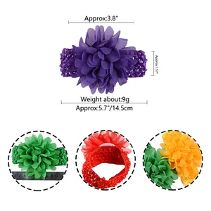 Large chiffon flower baby headband for infants with size and weight measurements