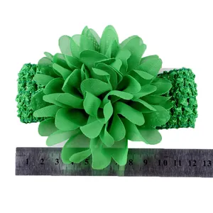 Handmade green chiffon flower baby headband for newborns and infant toddler girls