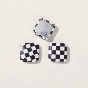 Decorative square black and white checkerboard DIY buttons for hair accessories