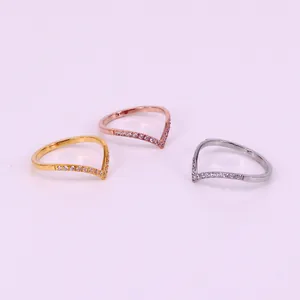 Minimalist V-shaped stainless steel rings with sparkling cubic zirconia in three colors
