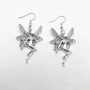 Gothic silver butterfly fairy angel earrings with delicate wing details for Y2K style
