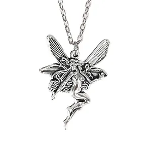 Vintage silver gothic moth fairy pendant necklace with fine chain for Y2K aesthetic