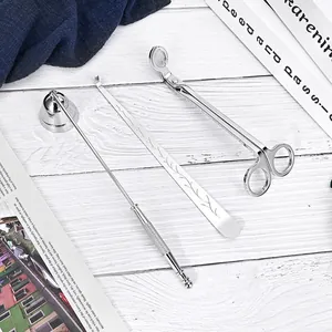 Stainless steel candle accessory tool set with wick trimmer, snuffer, and dipper