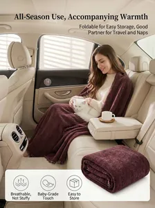 Soft chenille blanket used in car for warmth with breathable fabric texture
