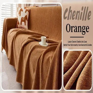Detailed macro view of orange luxury chevron chenille sofa cover fabric texture