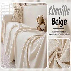 Detailed macro view showing the premium texture of this beige chenille sofa cover