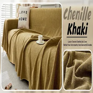 Luxury khaki chevron chenille sofa cover with stain-resistant textured fabric detail