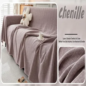 Macro view of luxury pink chevron chenille sofa cover fabric on a modern couch.