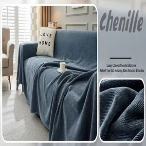 Macro view of blue luxury chevron chenille sofa cover fabric showing detailed texture