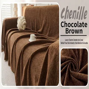 Detailed macro view of chocolate brown chevron chenille fabric for sofa covers