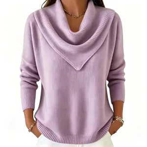 Elegante maglione in maglia viola chiaro con scollo a cappuccio per autunno e inverno
