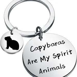 Premium stainless steel keychain engraved with Capybaras Are My Spirit Animals quote