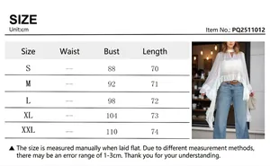 Comprehensive size guide for white sheer ruffled long sleeve cover-up blouse detail