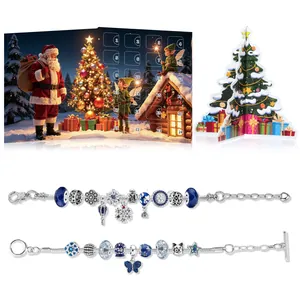 Blue themed Christmas advent calendar 24-day countdown DIY jewelry charm bracelet gift set