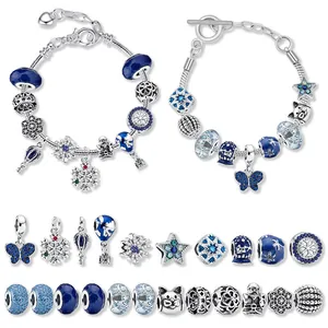 Blue Christmas advent calendar 24-piece DIY charm bracelet jewelry set for girls.