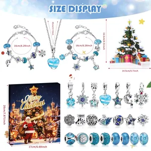 Blue Christmas advent calendar 24-day DIY jewelry set with charms and bracelets
