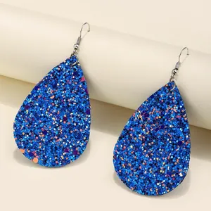 Blue glitter teardrop earrings with sequin leather for Christmas festivals and parties.
