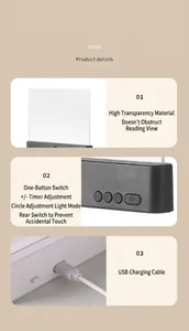 Detail view of flat panel reading light with transparent panel and control buttons