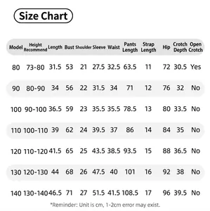 Detailed size chart for children's cartoon T-shirt and overalls suit set in centimeters