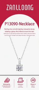 Close-up of S925 sterling silver necklace featuring a round moissanite solitaire pendant