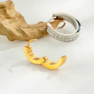 Pendientes de aro minimalistas de acero inoxidable con circonitas para piercing de oreja
