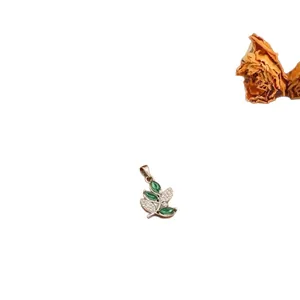 Elegant 18k gold plated leaf pendant featuring green and clear micro-pave zircons.