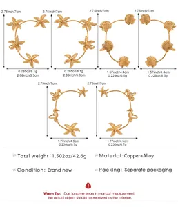Tabella dettagliata di dimensioni e materiali per orecchini a tema marino e conchiglie