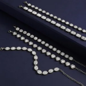 Elegant silver stainless steel tennis bracelets with heart and geometric zircon stones