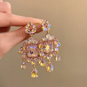 Vintage palace style floral crystal chandelier earrings with iridescent teardrops