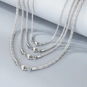 Minimalist stainless steel glitter corn chains in various lengths for men and women, silver